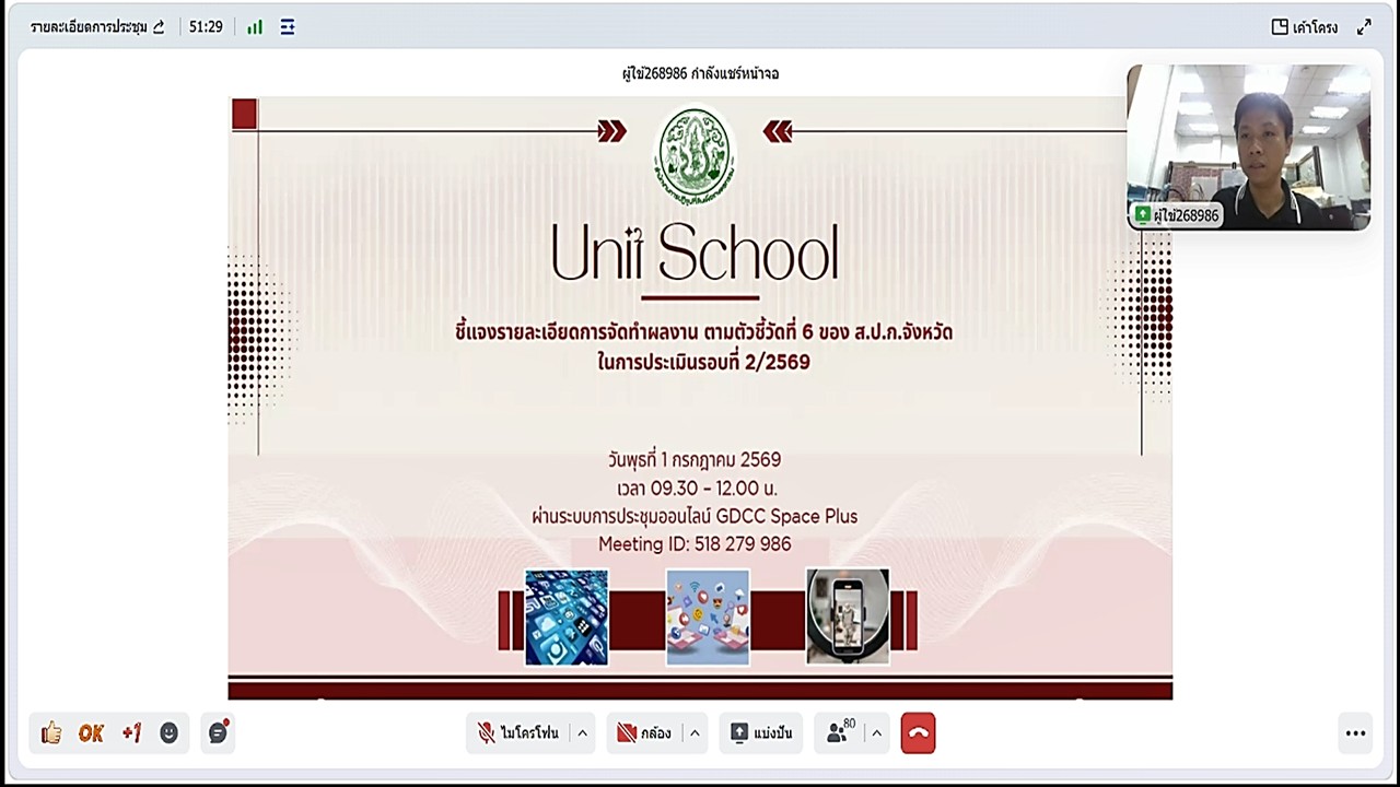 title - Unit School ชี้แจงรายละเอียดของการจัดทำผลงานตามตัวชี้วัดที่ 6 ของ ส.ป.ก. จังหวัด รอบประเมินที่ 2/2569 ผ่านสื่ออิเล็กทรอนิกส์ (ผ่านระบบแอปพลิเคชั่น GDCC Space)